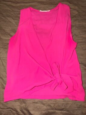 Lush Neon Pink V-Neck Tie-Front Sleeveless Camisole